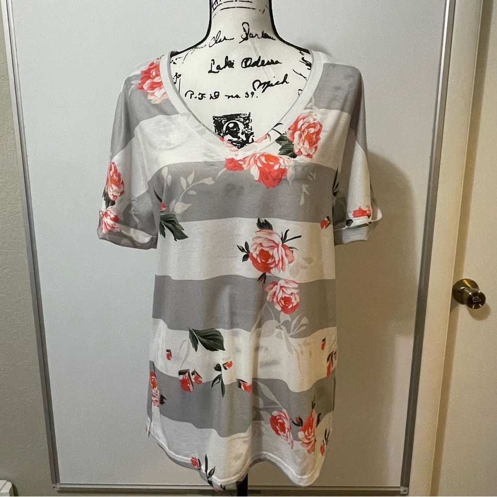 Floral Striped V-Neck Women's Top